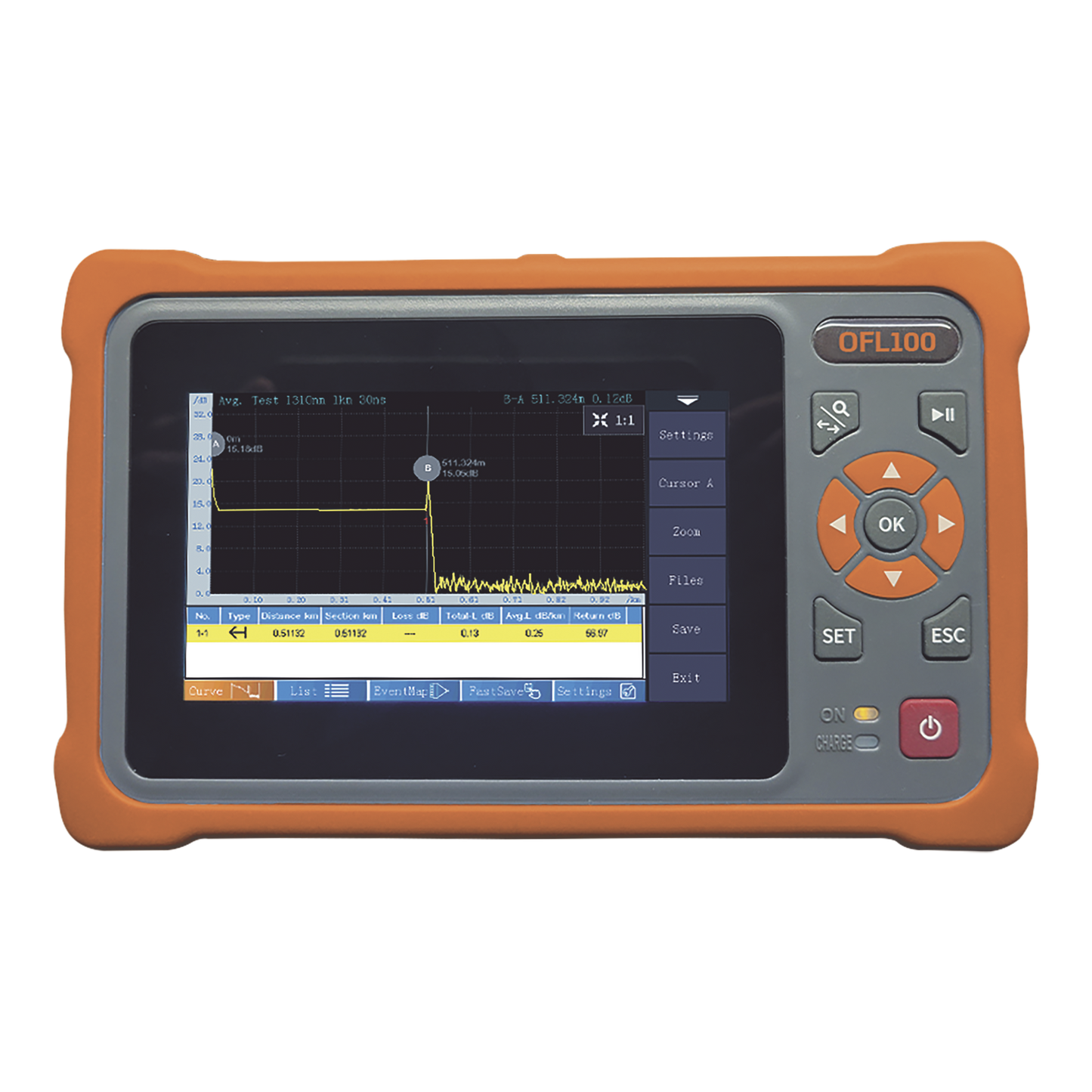 OTDR Monomodo para Pruebas en Enlaces de Fibra Óptica, longitudes de onda 1310 y 1550 nm, entrada SC/APC