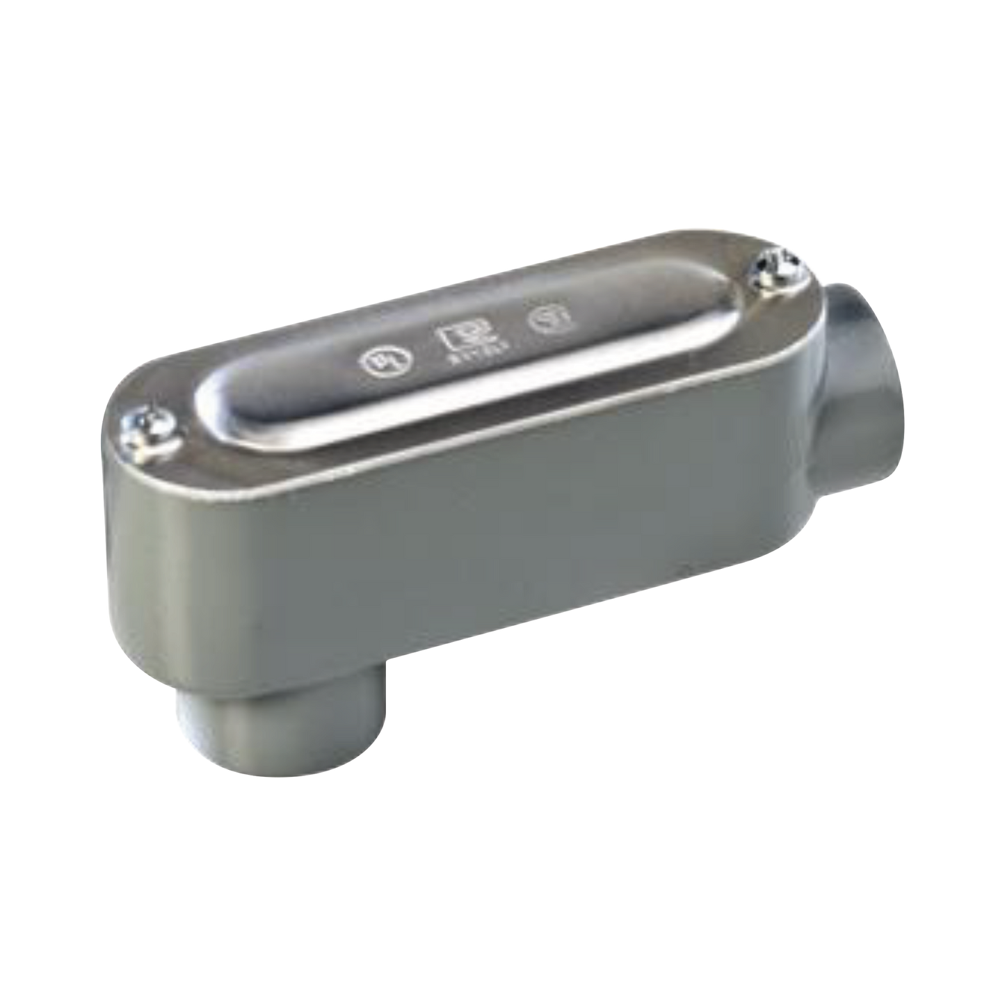 Caja oval roscada tipo LB de 2 1/2" corta (63.5 mm) incluye tapa y tornillos.