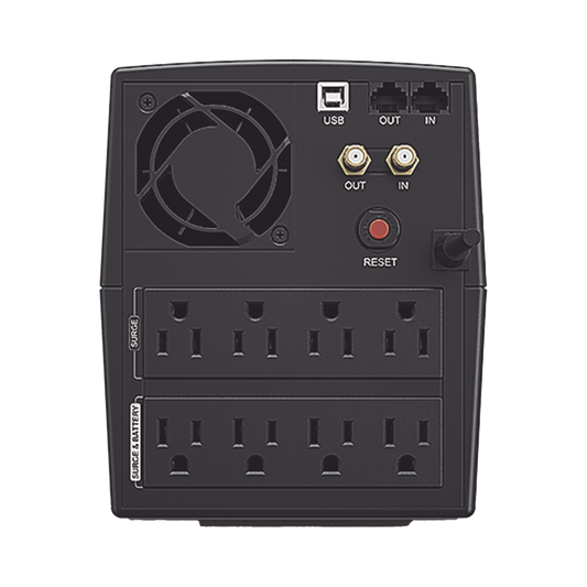 UPS de 1500 VA/900 W, Topología Línea Interactiva, Entrada 120 Vca NEMA 5-15P, y 8 Salidas NEMA 5-15R, Con Regulador de Voltaje (AVR)
