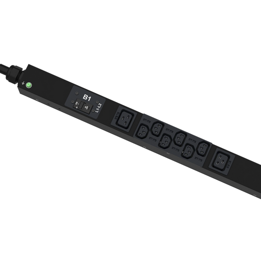 PDU Monitoreable (MI) para Distribución de Energía, Enchufe de Entrada NEMA L21-30P, Con 18 Salidas C13 y 6 C19, de Instalación Vertical, 208 Vca, 30 Amp