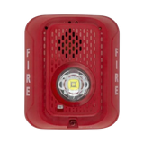 Sirena con Lámpara LED Estroboscópica / a 2 Hilos / Montaje en Pared / 24 Vcd / Configuración Estroboscópica Seleccionable / Texto en Inglés / Color Rojo