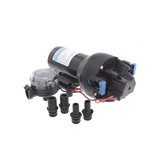 Bomba controlada por presión Par Max para trabajo pesado a 12 Vcd, caudal de 5 GPM, presión máxima 40 psi, para manguera de entrada con orificio de 38 mm (1½”), manguera de descarga con orificio de 25 mm (1”)