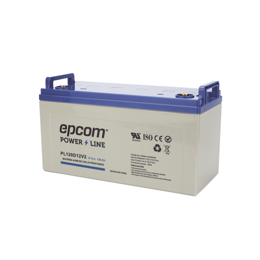 Batería 12 Vcc / 120 Ah / UL / Tecnología AGM-VRLA / CICLO PROFUNDO / Para uso en aplicaciones fotovoltaicas y de emergencia  / Terminales T4
