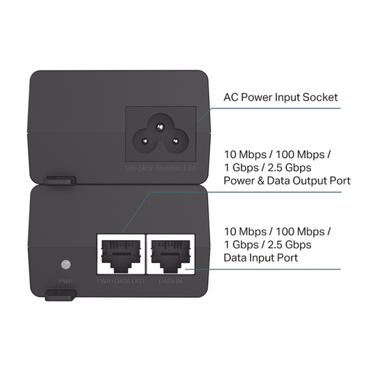 Inyector PoE+ (30W) / Gigabit 802.3 af/at / 2 puertos 10/100/1000 Mbps / Plug and Play / Fuente alimientación Integrada