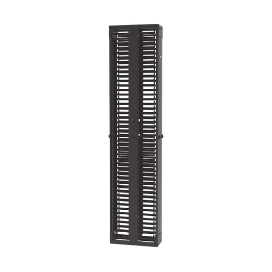 Organizador Vertical PatchRunner™, Doble (Frontal y Posterior), Para Rack Abierto de 45 Unidades, 8in de Ancho, Color Negro