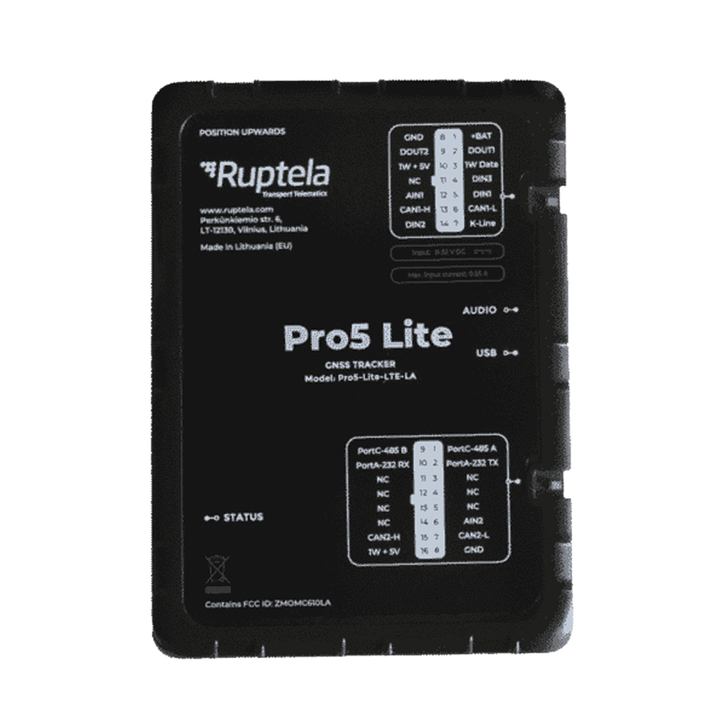 Tracker GPS Pro5 Lite / LTE CAT1 bis (4G), GSM (2G) / Lectura de Datos CAN / Monitoreo de Audio, Temperatura y Combustible / Pequeño con Nano SIM / Conectividad BLE / Protección Avanzada