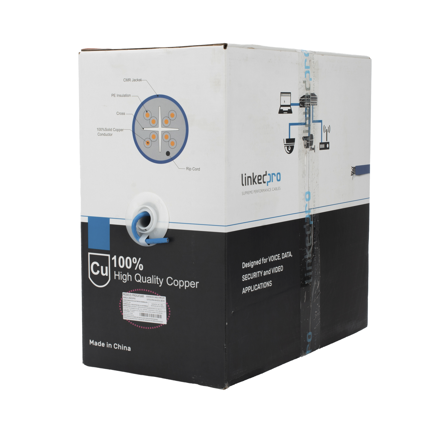 Bobina de Cable U/UTP Cat6A de 305 Metros (1000 Pies), Color Azul, CMR, Soporta 10G-BaseT para Transmisi�n de Frecuencias de hasta 500MHz, UL