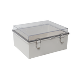 Gabinete Plástico ABS, Puerta Transparente, Uso en Intemperie IP66 (170 x 220 x 110 mm) Cierre por Broches Inoxidables y Permite Cerrado por Candado y Llave (Perno 5mm) No Incluido