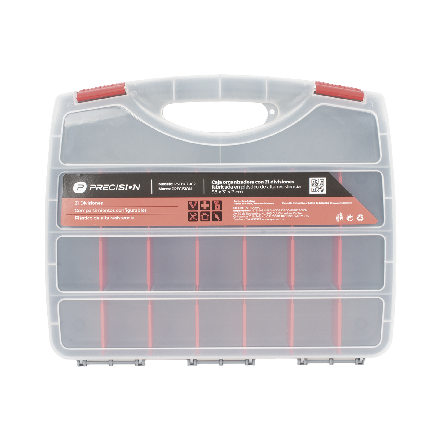 Caja Organizadora con 21 Divisiones Fabricada en Plástico de Alta Resistencia de 38x31x7 cm.