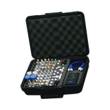 Mega Kit de Adaptadores UNIDAPT de 74 piezas, en conjunto todos los del RFA-4019 y RFA-4023-01 así como 2 Cables UNIDAPT, un Barril-Machos y un Probador de Cables en un solo estuche con bisagras.