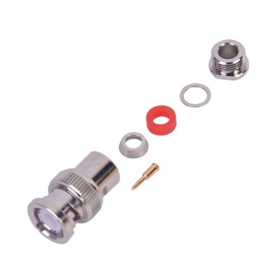 Conector BNC Macho de Rosca para Cable LP-142, RG-58/U, RG-142/U, Níquel, Oro, Delrin. .