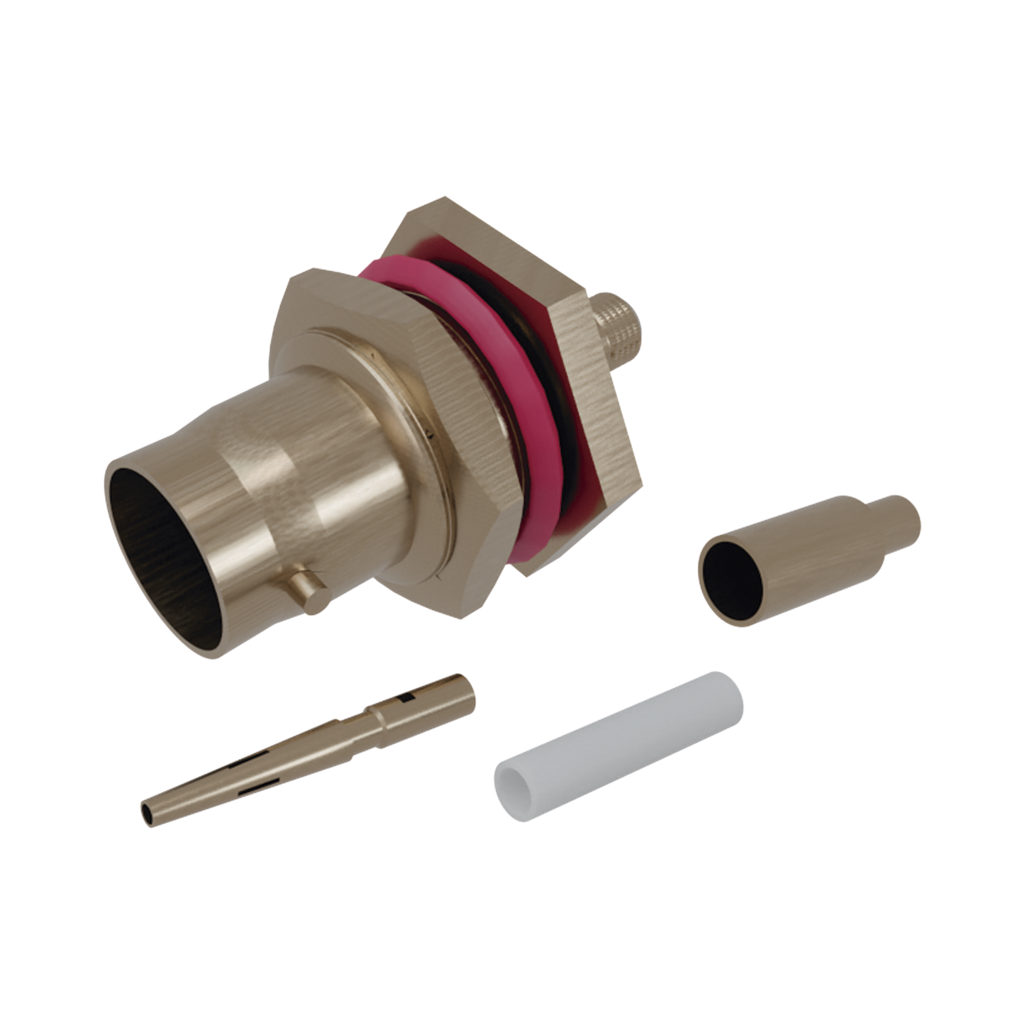 Conector BNC Hembra/ Chasis en D-Plano de Anillo Corto/ RG-174, RG-316, Níquel/Oro/Teflón.�??