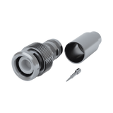 Conector BNC Macho de 75 Ohm, Anillo Plegable para RG-59/U, Níquel/ Oro/ Teflón.