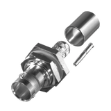 Conector BNC Hembra para Chasis en D-Plano con Aro de Goma, Anillo Plegable para RG-6/U y Grupo Q, 75 Ohm, Níquel/ Oro/ Teflón.