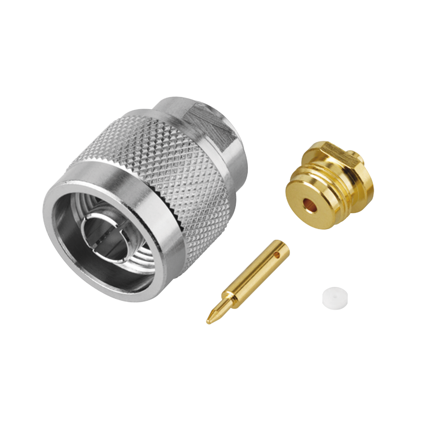 Conector N Macho, Soldable Directo en Cable Semi-Rígido de 0.085", Cables el Grupo SR1, Níquel/ Oro/ Teflón.�??