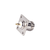 Conector N Hembra para Montaje en Panel, 4 perforaciones a 18 mm, PIN Largo, Plata/ Oro/ Teflón.