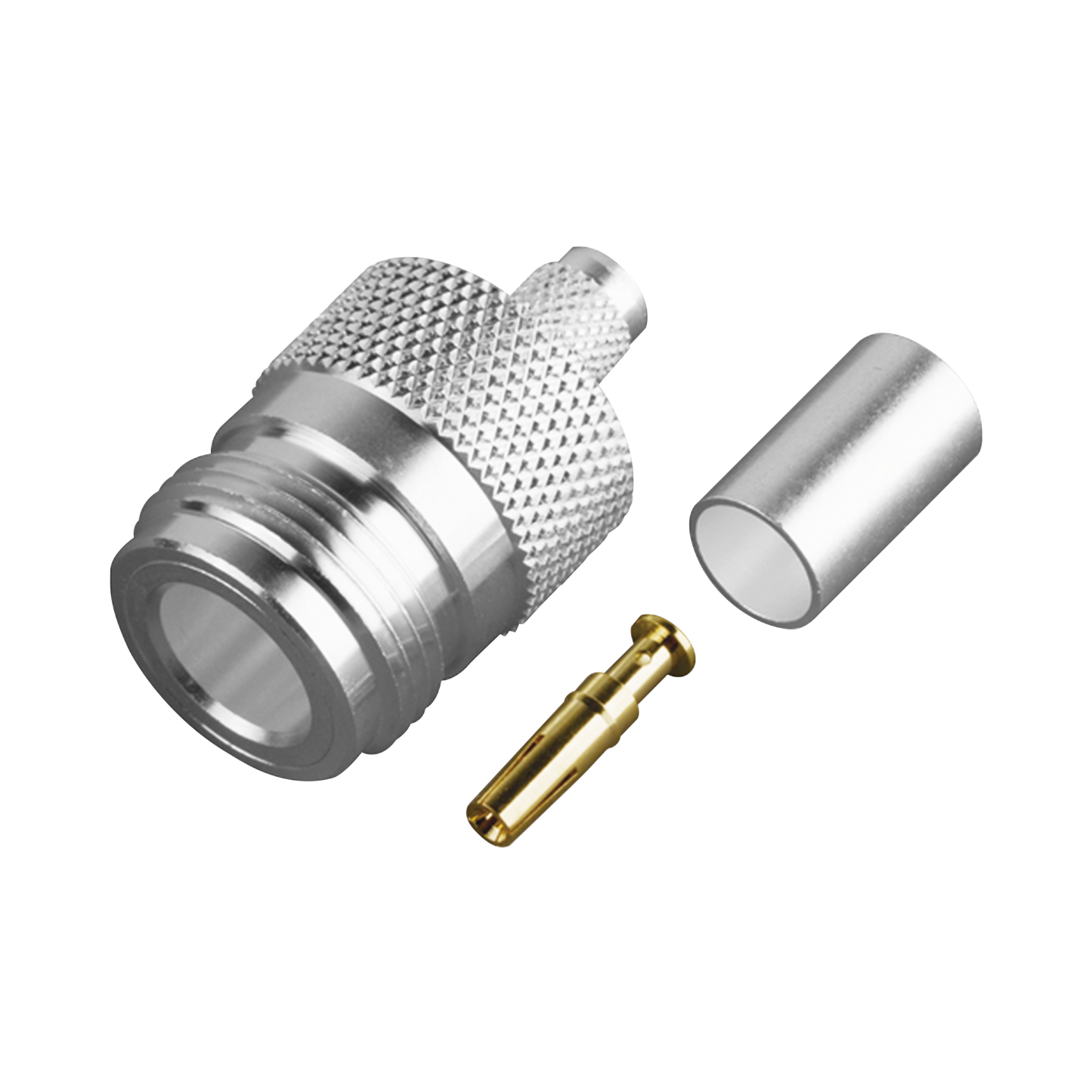 Conector N Hembra de Anillo Plegable para Cable PROFLEX ó Grupo P, Plata/ Oro/ Teflón.