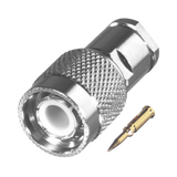 Conector TNC Macho Especial de Rosca, Sin Herrajes para Cables RG-58/U, Níquel // Delrin.