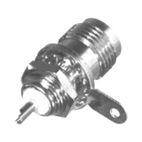 Conector TNC Hembra para Chasis, Montaje Frontal D-Plano, BeCu Soldable, Níquel/ Oro/ Teflón.