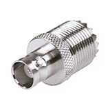 Adaptador en Linea para 50 Ohm, Conector UHF Hembra (SO-239) a BNC Hembra, Níquel/ Plata/ Delrin.