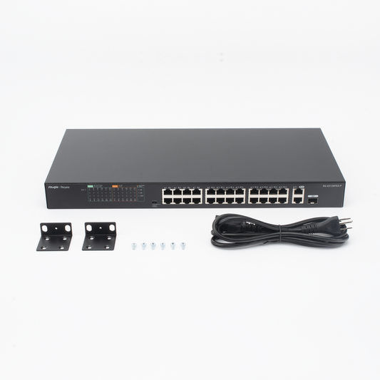 Switch PoE+ no Administrable, hasta 370 Watts Ideal para CCTV, 24 Puertos 10/100 PoE+, 2 Uplinks Gigabit (1 SFP COMBO)