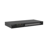Switch PoE+ no Administrable, hasta 370 Watts Ideal para CCTV, 24 Puertos 10/100 PoE+, 2 Uplinks Gigabit (1 SFP COMBO)
