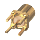 Conector MMCX Hembra para Montaje Vertical con 4 Patas y Terminal para soldar en PCB, Oro/ Oro/ Teflón.