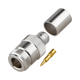 Conector N Hembra Inverso de Anillo Plegable para Cables 9913, RG-8/U, LMR-400, Grupo I, Níquel/ Oro/ Teflón.
