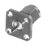 Conector SMA Macho de Montaje en Panel de 4 Perforaciones y Terminal Soldable, Níquel/ Oro/ Teflón.�??