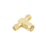 Adaptador en T, de Conector SMA Macho a Doble SMA Hembras, Oro/ Oro/ Teflón.