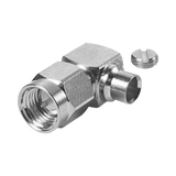 Conector SMA Macho en Ángulo Recto para Cable Semi-Rígido de 0.141" de Diámetro, Níquel/ Oro/ Teflón.