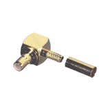 Conector SMB Hembra (Jack) en Ángulo Recto, (Pin Macho), Anillo Plegable para RG-174/U, Oro/ Oro/ Teflón.