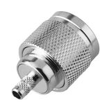 Conector N Macho de Rosca Izquierda, Anillo Plegable para Cable RG-58/U, Grupo C, Níquel/ Oro/ Teflón.