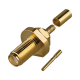 Conector SMA Hembra de Rosca Izquierda, Montaje Frontal en Panel para Cables del Gurpo B, Oro/ Oro/ Teflón.