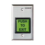 Botón de Salida / Con Iluminación / Con Placa de Pared de Acero Inoxidable / IP65 / Voltaje 12 / 24 Vcd / Mensaje de Idioma Intercambiable / 3 Placas de Idioma Incluidas