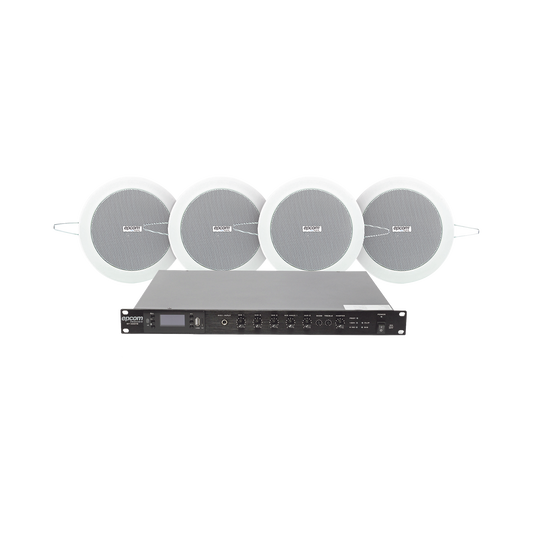 KIT de Amplificador de 120W para Rack | 4 Altavoces de Plafón de 4in | 3 - 6W | Sistema 70/100V