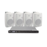 KIT de Amplificador de Audio 120W para Rack | 4 Altavoces de Pared color Blanco 2.5W - 20W | Sistema 70/100V