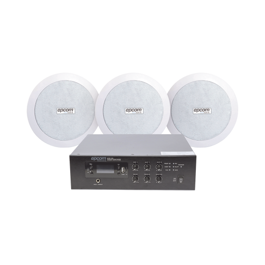 KIT de Amplificador de 120W para Escritorio | 3 Altavoces de Plafón de 5.5in | 3.75 - 30W | Sistema 70/100V