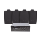 KIT de Amplificador de 120W para Escritorio | 4 Altavoces de Pared color Negro 2.5W - 20W | Sistema 70/100V