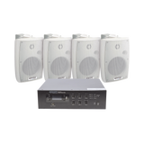 KIT de Amplificador de 120W para Escritorio | 4 Altavoces de Pared color Blanco 2.5W - 20W | Sistema 70/100V