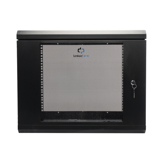Gabinete de Pared de 9U con Puerta de Cristal Templado, 455 mm de Profundidad, Rack de 19'', Acero Reforzado Color Negro.