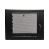 Gabinete de Pared de 9U con Puerta de Cristal Templado, 455 mm de Profundidad, Rack de 19'', Acero Reforzado Color Negro.