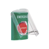 ??Botón Multipropósito, Color Verde, De Superficie, Con Tapa De Policarbonato, Con Bocina Pre Alarma, Solo Interior, Llave Para Restablecer, Texto De Emergencia, Español