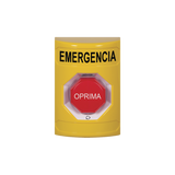 Botón de Emergencia en Español, Color Amarillo, Acción Mantenida, Girar para Restablecer y LED Multicolor