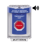 Botón De Salida De Emergencia Con Bocina De Advertencia Integrada, Interior/Exterior, Texto En Ingles, Tapa Protectora De Policarbonato Súper Resistente, Neumático