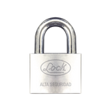 Candado de hierro alta seguridad con llave de disco/ Acabado Cromado/ Llaves Abloy/ Medida de Horquilla 34 mm.
