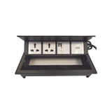 Caja Horizontal tipo Hub para escritorio color negro, con 1 Puerto HDMI Hembra-Hembra, 1 puerto RJ45 Cat6,  2 Puertos USB (Solo carga),  y 2 Contactos eléctricos universales