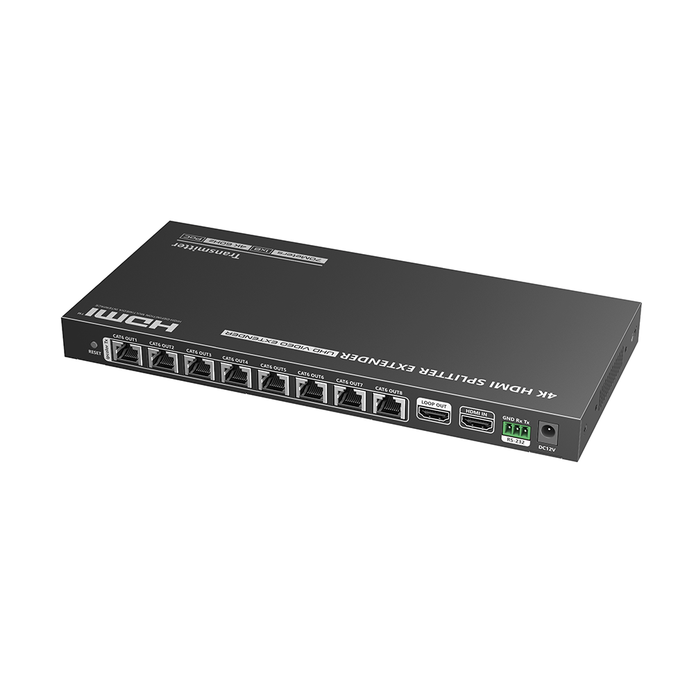 Kit Divisor y Extensor HDMI | 1x8 | Hasta 70 m |Resolución 4K @ 60 Hz |  Cat 6/6a/7 | IPCOLOR | CERO LATENCIA | Puerto S/PDIF | EDID | RS232 | Salida Loop / PoC