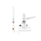 Antena marina VHF en fibra de vidrio en rango de 156 a 163 MHz con 4.5 metros de cable, Incluye: montaje de trinquete de nylon y conector PL-259 macho.