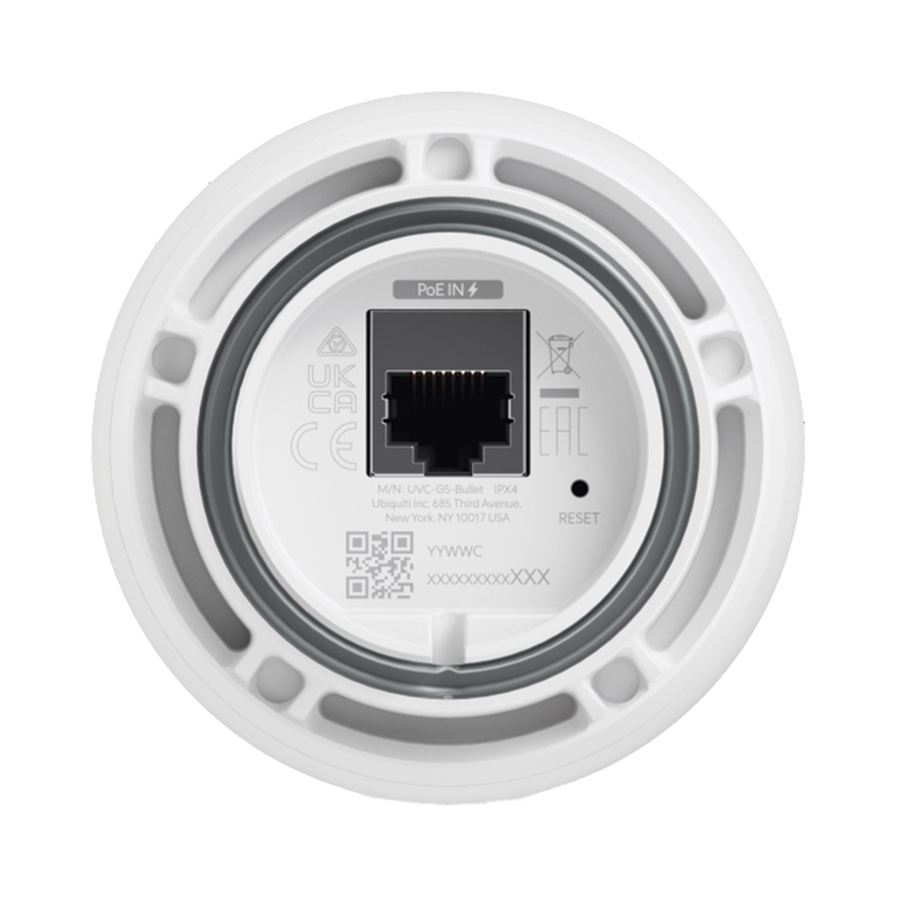 Cámara IP UniFi G5 Bullet 2k (4MPX), 30 FPS, para interior/exterior IP55 resistencia IK04 / micrófono / visión nocturna IR hasta 9 mts / detecciones inteligentes